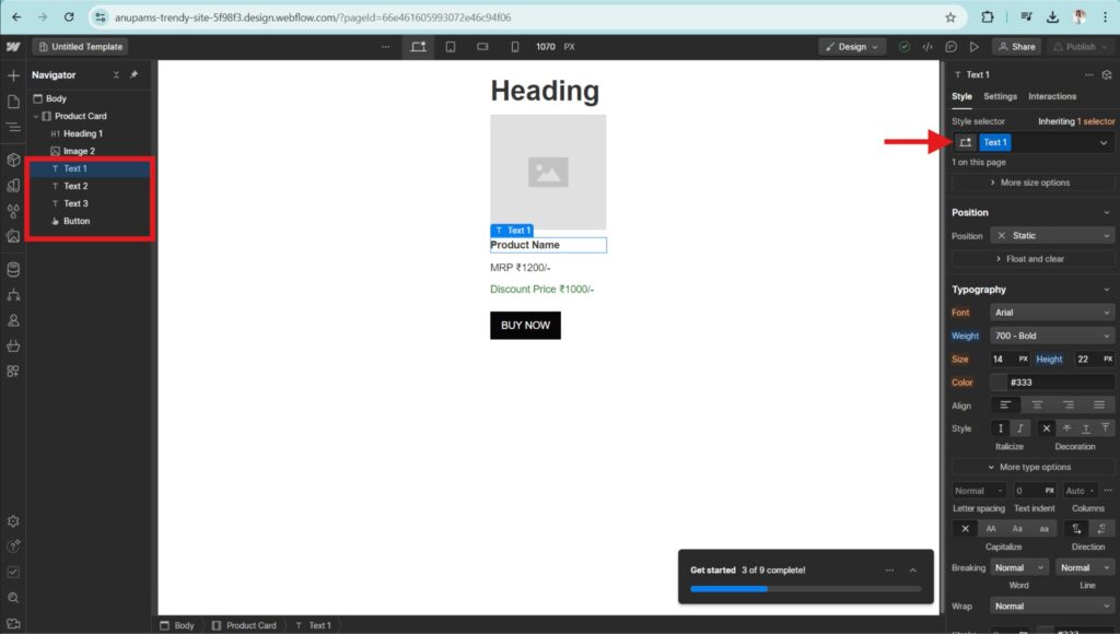 Setting Style for Classes in Webflow